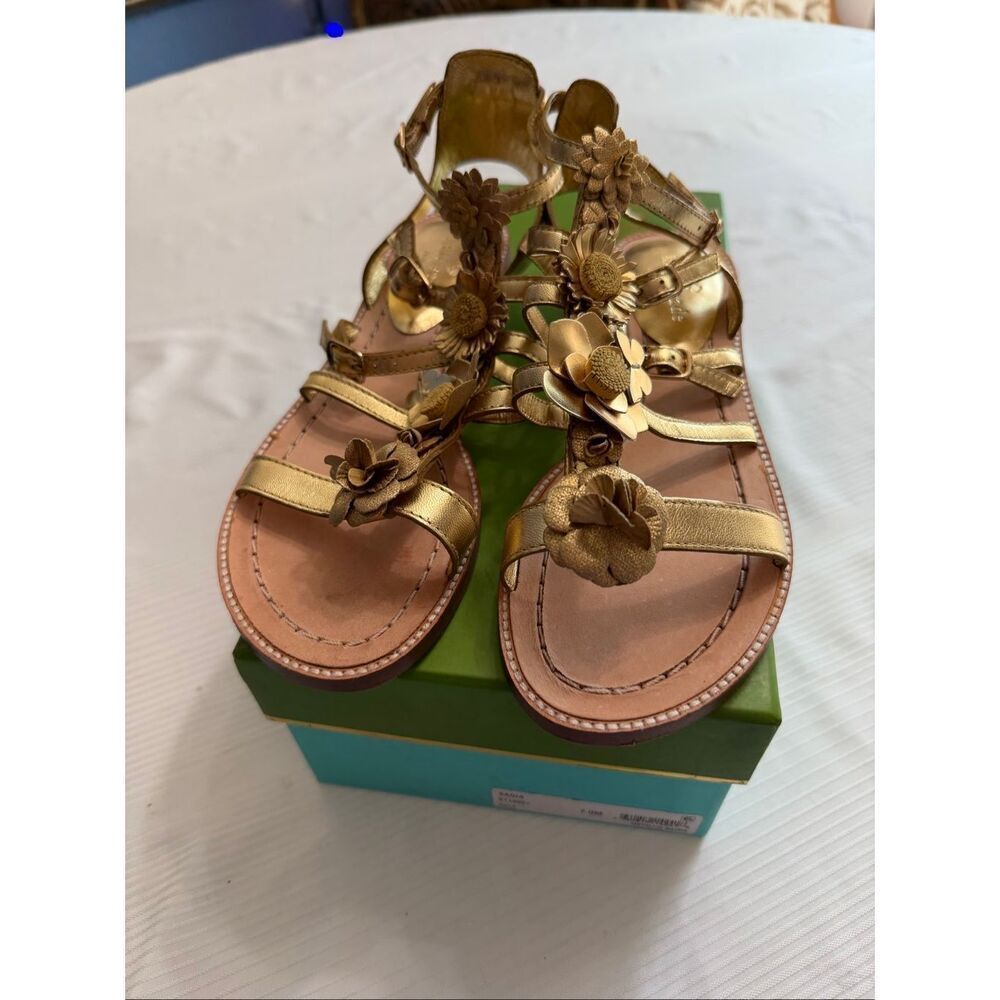 Kate Spade Sadia Metallic Gold Sandals Size 7 M New - Picture 2 of 10